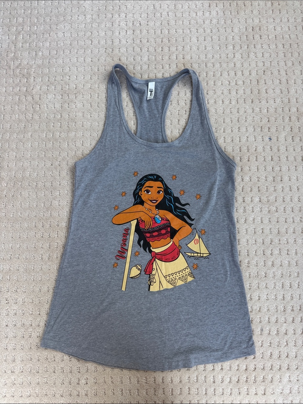 Disney Moana Graphic Racerback Tank Top Gray Women’s Large Princess Vacation